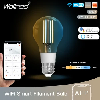 WiFi Smart Gyvenimo Kaitrinė Lemputė 7W LED šviesos srautą galima reguliuoti Šviesos Lempos, E27 2700K, Apšvietimo-6500K 806Lm Tuya Alexa, Google 