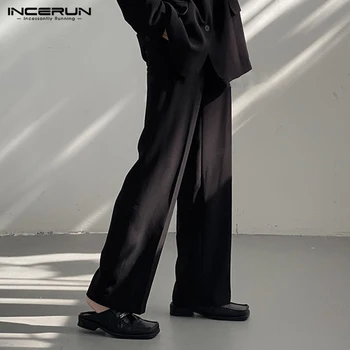 INCERUN 2023 korėjos Stiliaus Naujas Vyrų Laisvi, Patogūs Pantalons Mados Atsitiktinis Vyras Aukšto Juosmens Ilgio Kelnės Tiesios Kelnės S-5XL