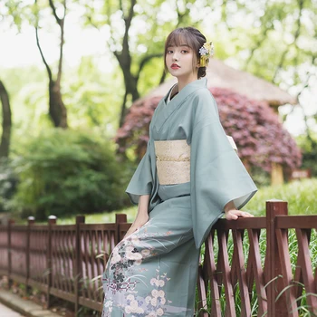 Moterų Japonijos Tradicinių Kimono Graži Mėlyna Spalva Krano Spaudinių Klasikinis Yukata Fotografijos Suknelė Cosplay Kostiumas