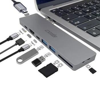 Dual USB -C Stebulės 2*HDMI USB 3.0 (A + C ) SDXC / Micro SD Adapteris, 8 1 Dvigubas C Tipo PD 100W DUOMENŲ Macbook Pro/Air