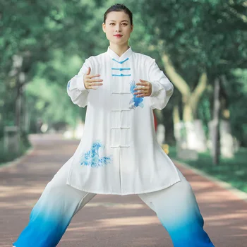 Kun Meistras Chi Drabužius Kung Fu Suknelė Kovos Meno Vienodas Wushu Drabužių Unisex Moterų Ir Vyrų Gradientas Balta 2023 Naujas Stilius