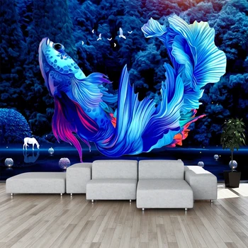 Custom Sienų Medžiaga 3D Abstraktus Mėlyna Guppy Foto Freskomis Tapetai Kambarį TV, Sofa Temą Viešbučio Interjero Dekoro Freska Sienos Popieriaus