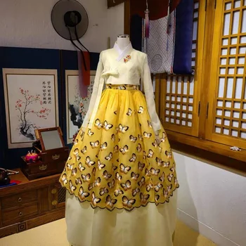 Hanbok Drugelis Siuvinėjimo Korėjos Liaudies Kostiumas Nuotaka Vestuvių Ceremonija Skrudinta Duona Vestuvinė Suknelė Užsakymą