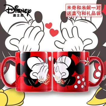 Disney 500ML Vandens Puodelį Mickey Minnie Keramikos Puodelis Puodelis Valentino Dieną, Naujai Susituokusi Pora Dovana Porai, Puodelis Su Dangteliu Ir Šaukštu