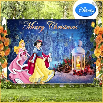Mielas Disney Princess Aurora Ir Snieguolė Foto Fonas Aukso Snaigės Kalėdų Miško Kalėdų Vakarėlį Sluoksnių Apdaila