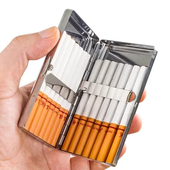 Prailgintas 10cm Metalo Nešiojamų Cigarečių Atveju 14 Cigarečių Atveju Šviesos Plokštė, Veidrodis, Pailgėjo Storio Cigarečių Atveju
