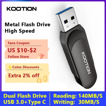 Naujas KOOTION U216 Metalo USB 3.0 C TIPAS USB Flash Drive, OTG Pen Drives 128GB 64GB 32GB Cle USB 2 in 1 Didelės Spartos Pendrive