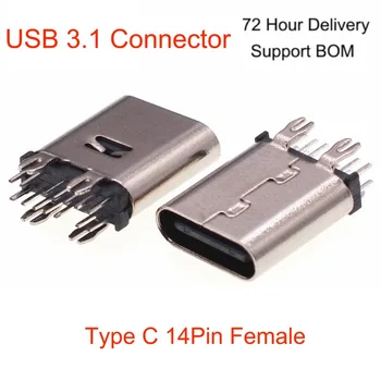 USB 3.1 Jungties Tipas C 14PIN Moterų Lizdas Vertikalus Žeberklas Koja 3A Aukštos Srovės Greito Įkrovimo Elektriniai Žaislai, Mažų Gerbėjai
