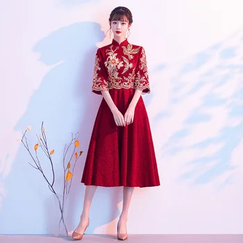 Siuvinėjimo Kinijos, Nuotaka, Vestuvinė Suknelė, Suknelė Didelio Dydžio Satino Cheongsam Gėlių Tradicinių Qipao Lady Mandarinų Apykaklės Vestidos