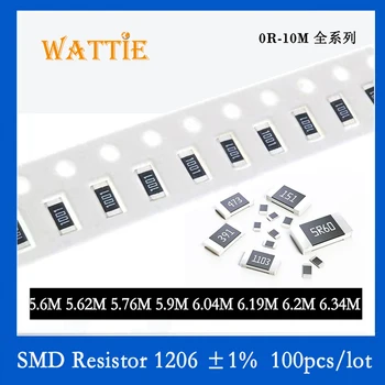 SMD Rezistorius 1206 1% 5.6 M 5.62 M 5.76 M 5.9 M 6.04 M 6.19 M 6.2 M 6.34 M 100VNT/daug chip resistors 1/4W 3.2 mm x 1.6 mm