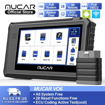 MUCAR VO6 Visus Automobilius visą Gyvenimą Nemokamai Visą Sistemą 28 Atstato Obd2 Diagnostikos Įrankiai, BI-Directional ECU Kodavimas Nuskaitymo Obd 2 Auto Scanner