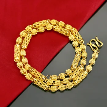 HOYON Originali 24K Geltonojo Aukso spalvos Karoliai Vyrams 8mm 60cm Tuščiavidurio Cilindro Moliūgų Karoliai Karoliukai Vestuvių Fine Jewelry
