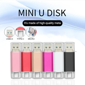 3-in-1 USB Flash Drive USB 3.0 & Type-c & Micro USB 256 GB 128GB Pendrive 64GB 32GB OTG Pen Drive, Memory Stick fotografijos dovana