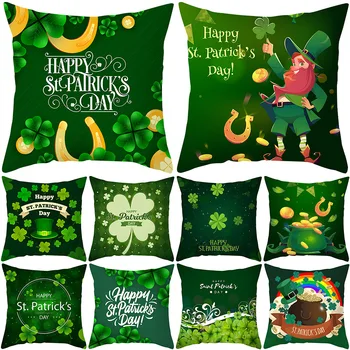 St. Patrick 's Day Dekoro Pagalvėlė Padengti 45x45cm Užvalkalas Žalią Skrybėlę Dobilų Spausdinti Pagalvę Padengti Namų Laimingas St. Patrick' s Day